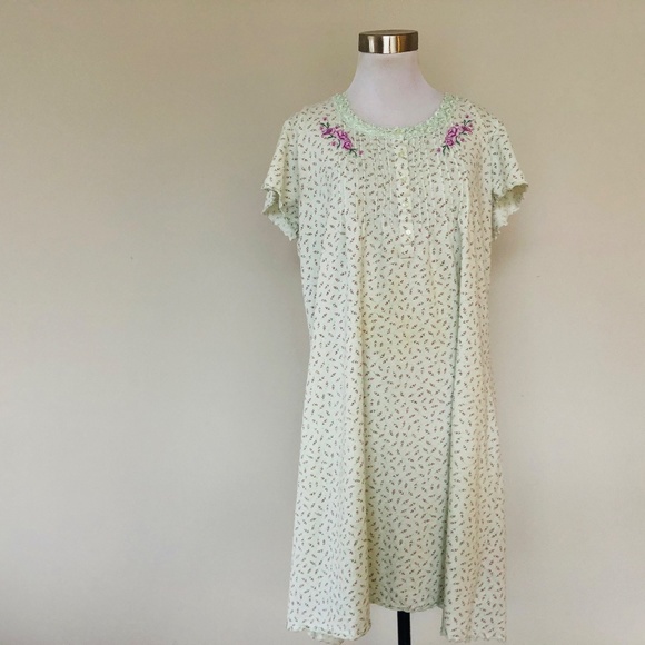 Green Turquoise Floral Pullover Nightgown Large SECRET TREASURES Short Sleeves - Picture 9 of 10